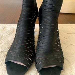 Black Vince Camuto Open Toe Booties.